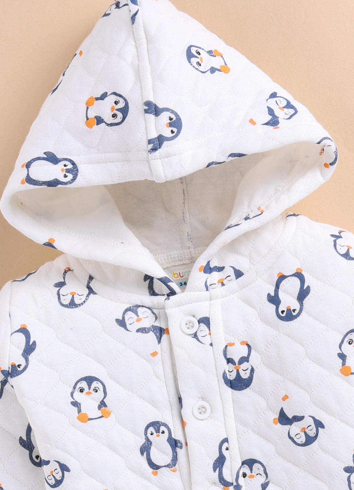 Bumzee White & Navy Animal Print Winter Set, Full Sleeves, Padded