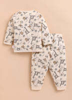 Bumzee Beige Animal Print Winter Set, Full Sleeves, Fleece