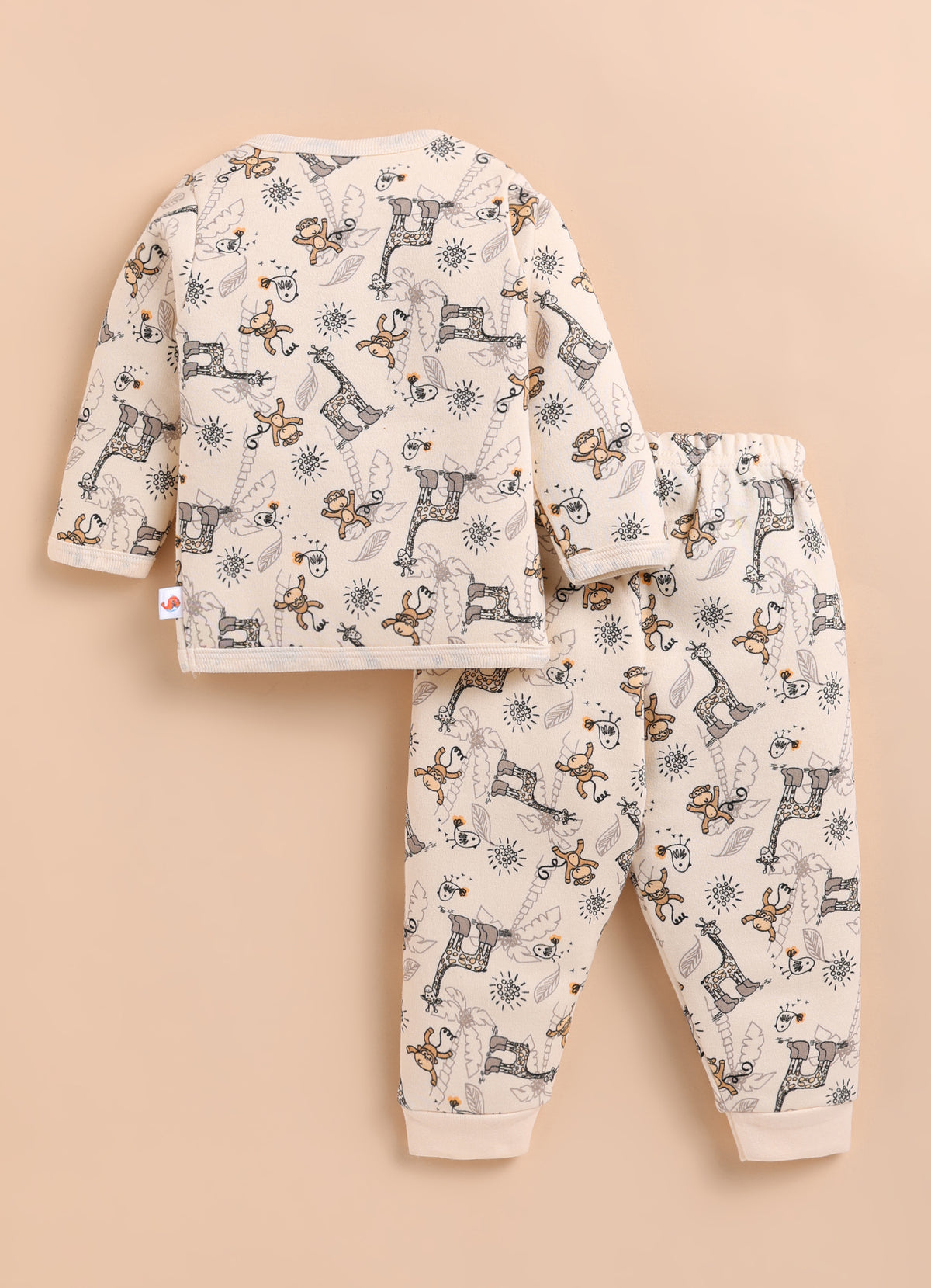 Bumzee Beige Animal Print Winter Set, Full Sleeves, Fleece