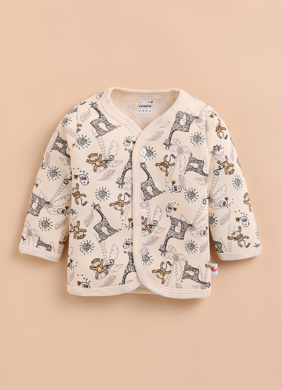 Bumzee Beige Animal Print Winter Set, Full Sleeves, Fleece