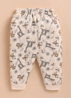 Bumzee Beige Animal Print Winter Set, Full Sleeves, Fleece