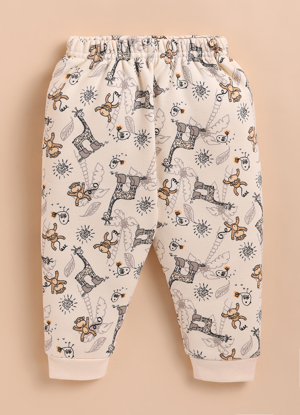 Bumzee Beige Animal Print Winter Set, Full Sleeves, Fleece