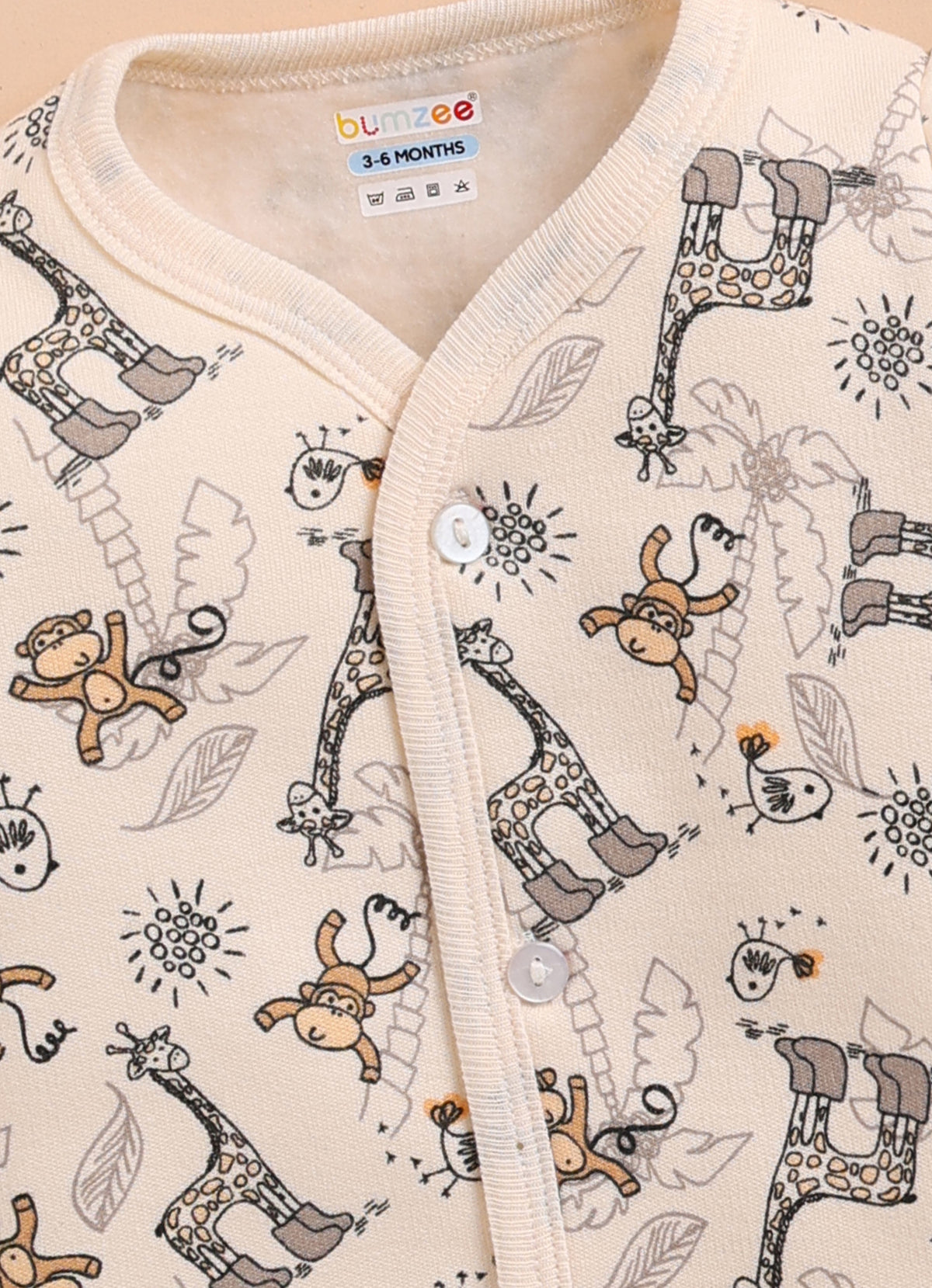 Bumzee Beige Animal Print Winter Set, Full Sleeves, Fleece