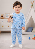 Bumzee Blue Animal Print Winter Set, Full Sleeves, Fleece (Style Peb11660)