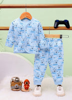 Bumzee Blue Animal Print Winter Set, Full Sleeves, Fleece (Style Peb11660)