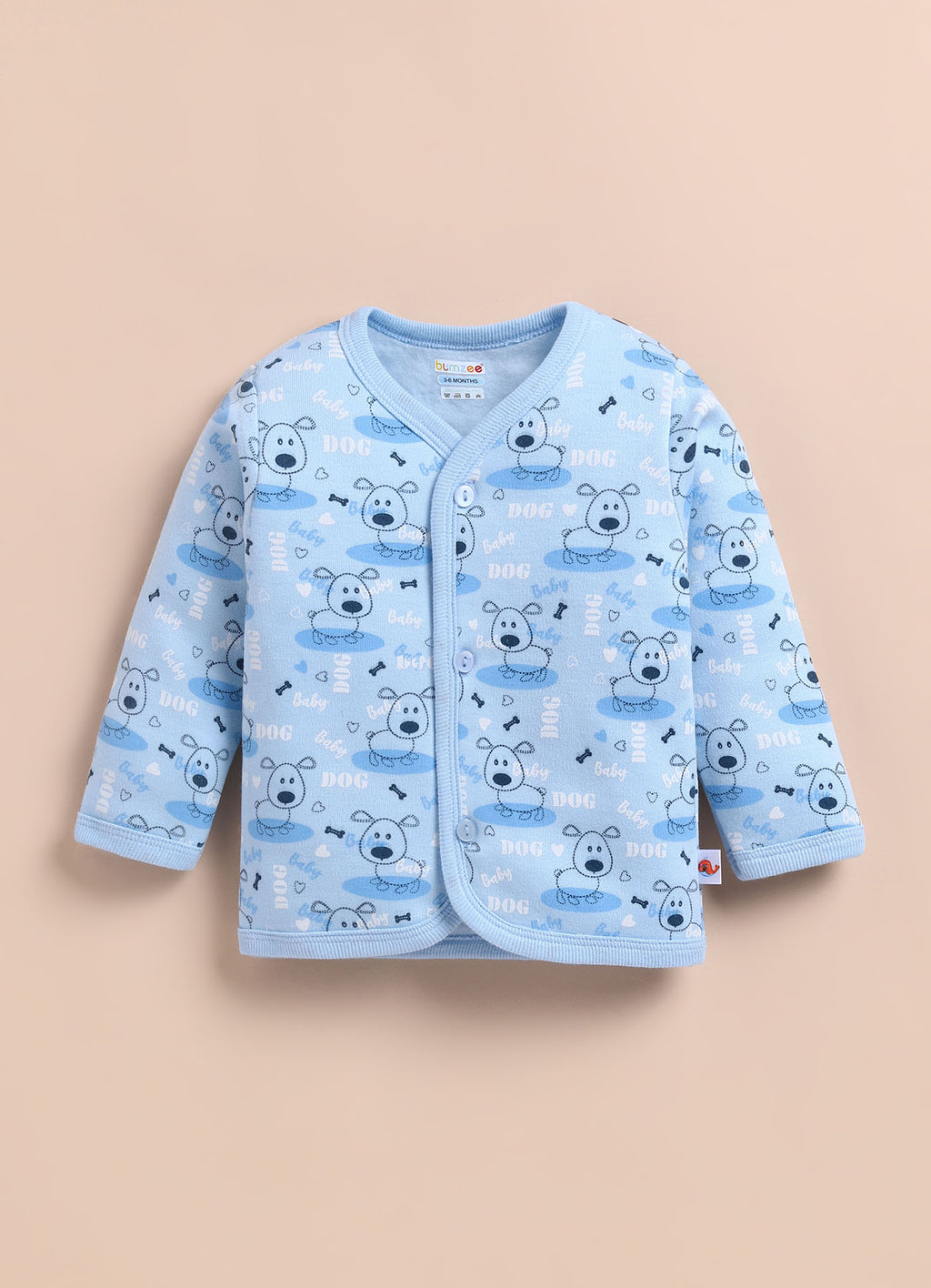 Bumzee Blue Animal Print Winter Set, Full Sleeves, Fleece (Style Peb11660)