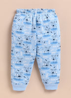 Bumzee Blue Animal Print Winter Set, Full Sleeves, Fleece (Style Peb11660)