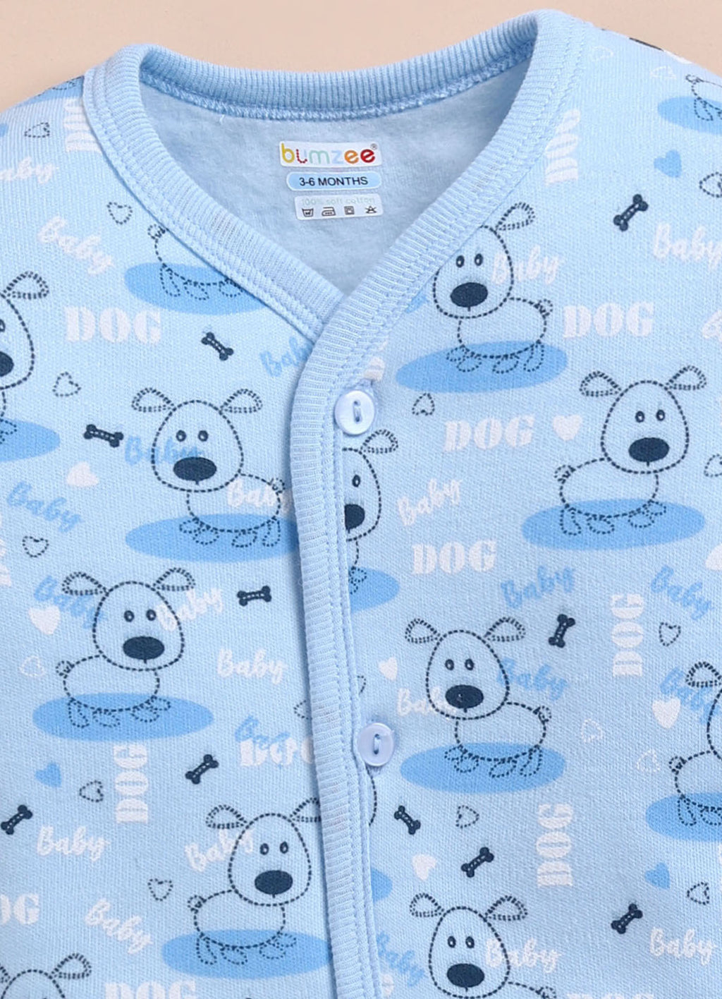 Bumzee Blue Animal Print Winter Set, Full Sleeves, Fleece (Style Peb11660)