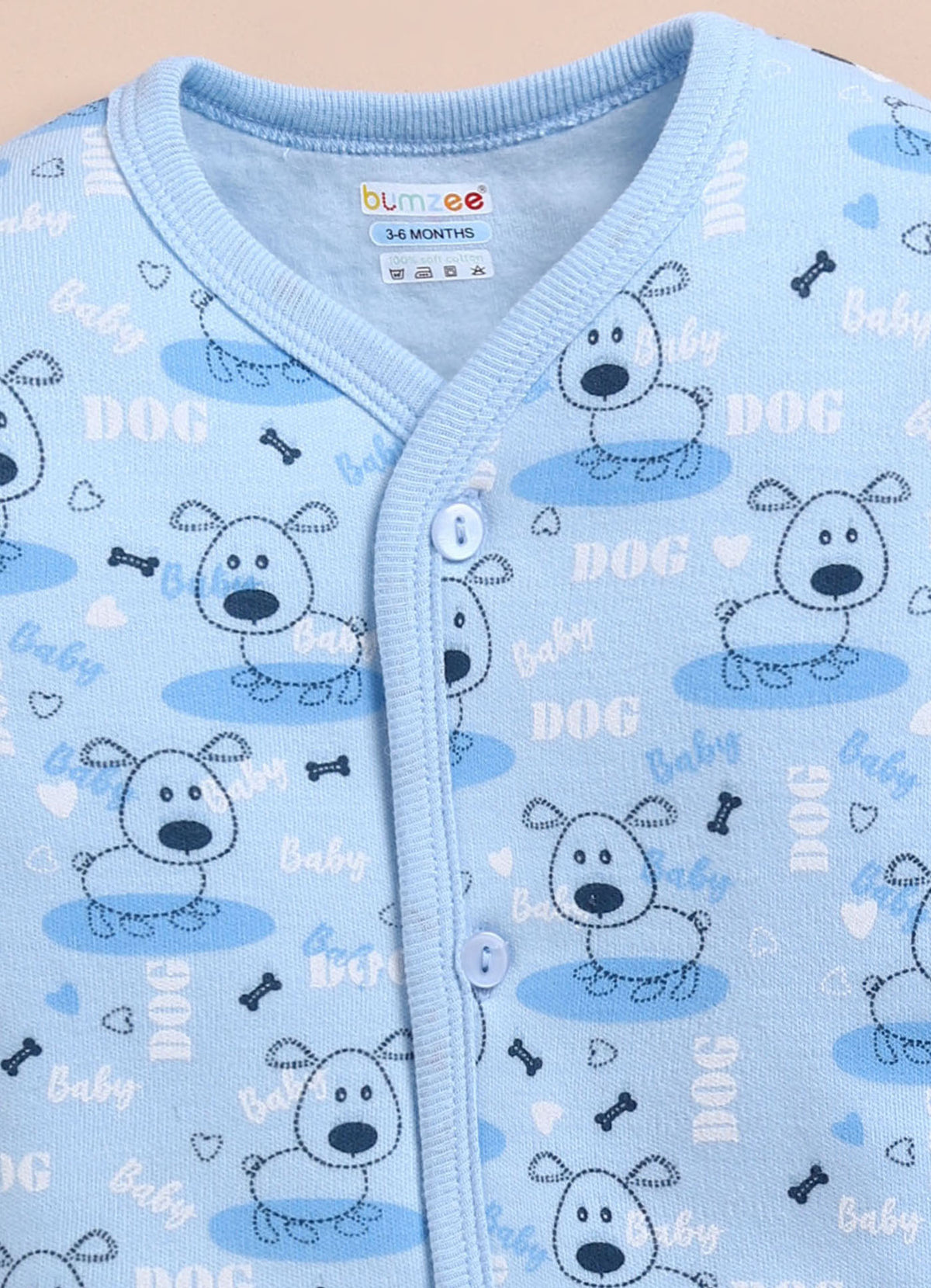 Bumzee Blue Animal Print Winter Set, Full Sleeves, Fleece (Style Peb11660)