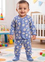 Bumzee Blue Animal Print Winter Set, Full Sleeves, Fleece (Style Peb11661)