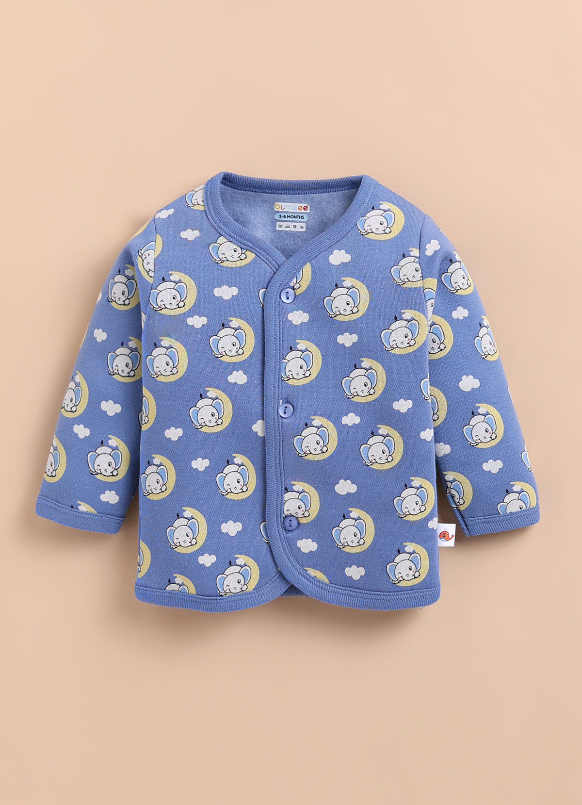 Bumzee Blue Animal Print Winter Set, Full Sleeves, Fleece (Style Peb11661)