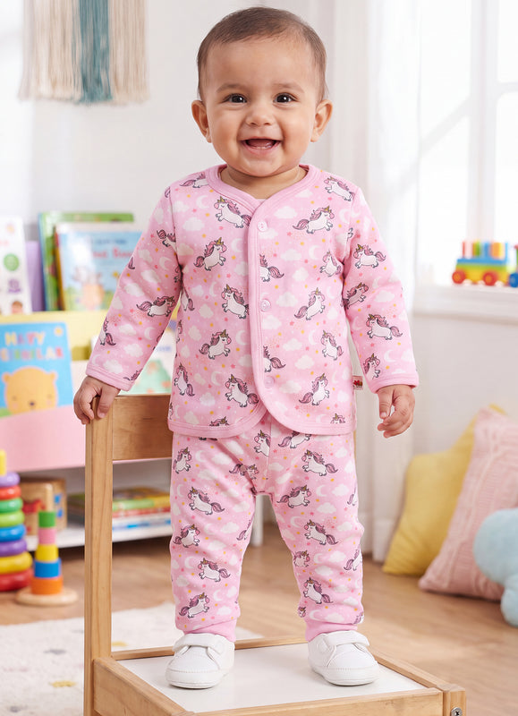 Bumzee Pink Animal Print Winter Set, Full Sleeves, Fleece