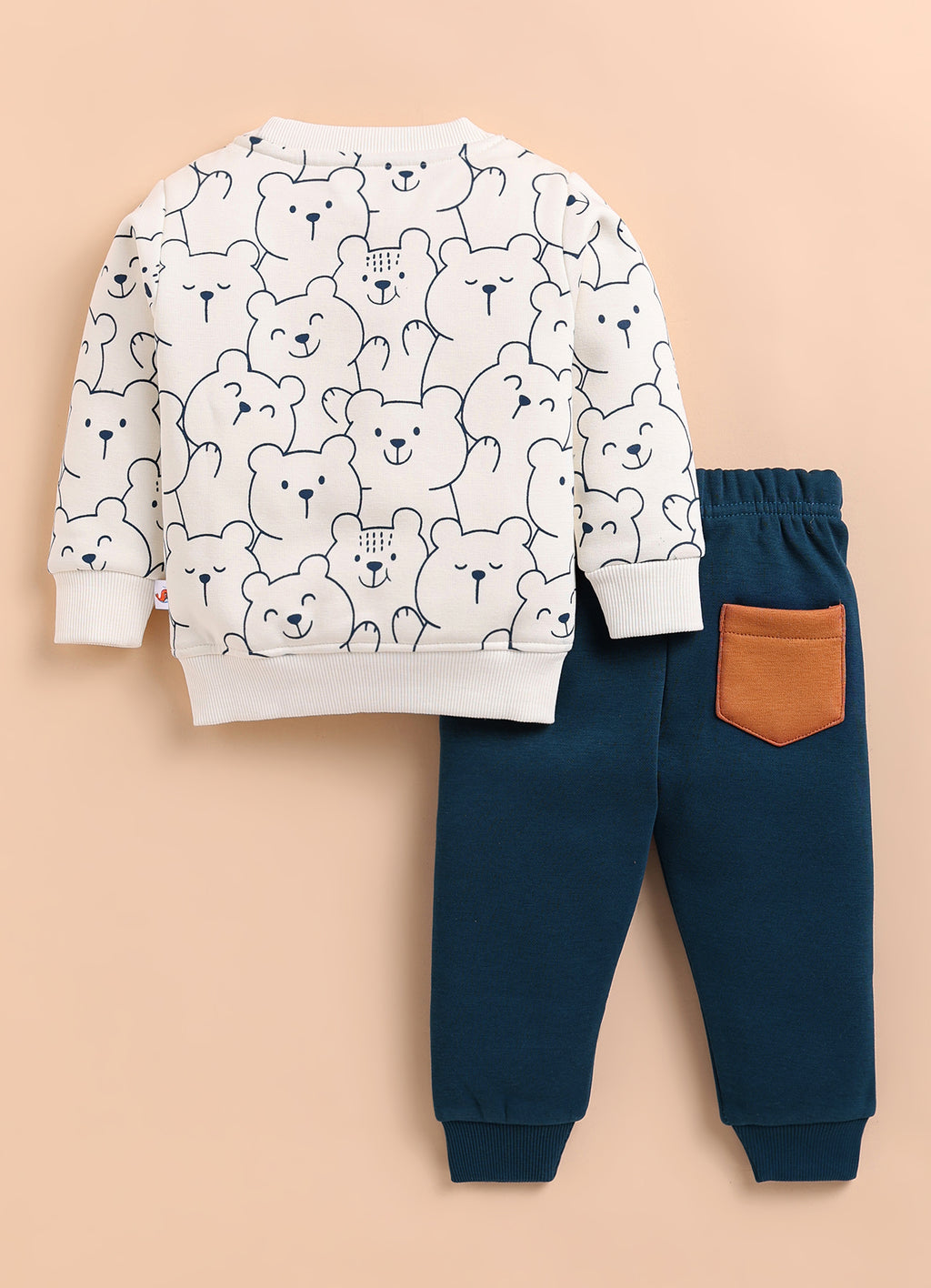 Bumzee Off White & Teal Animal Print Sweatshirt & Jogger Set, Full Sleeves