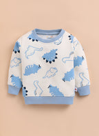 Bumzee Off White & Blue Animal Print Sweatshirt & Jogger Set, Full Sleeves