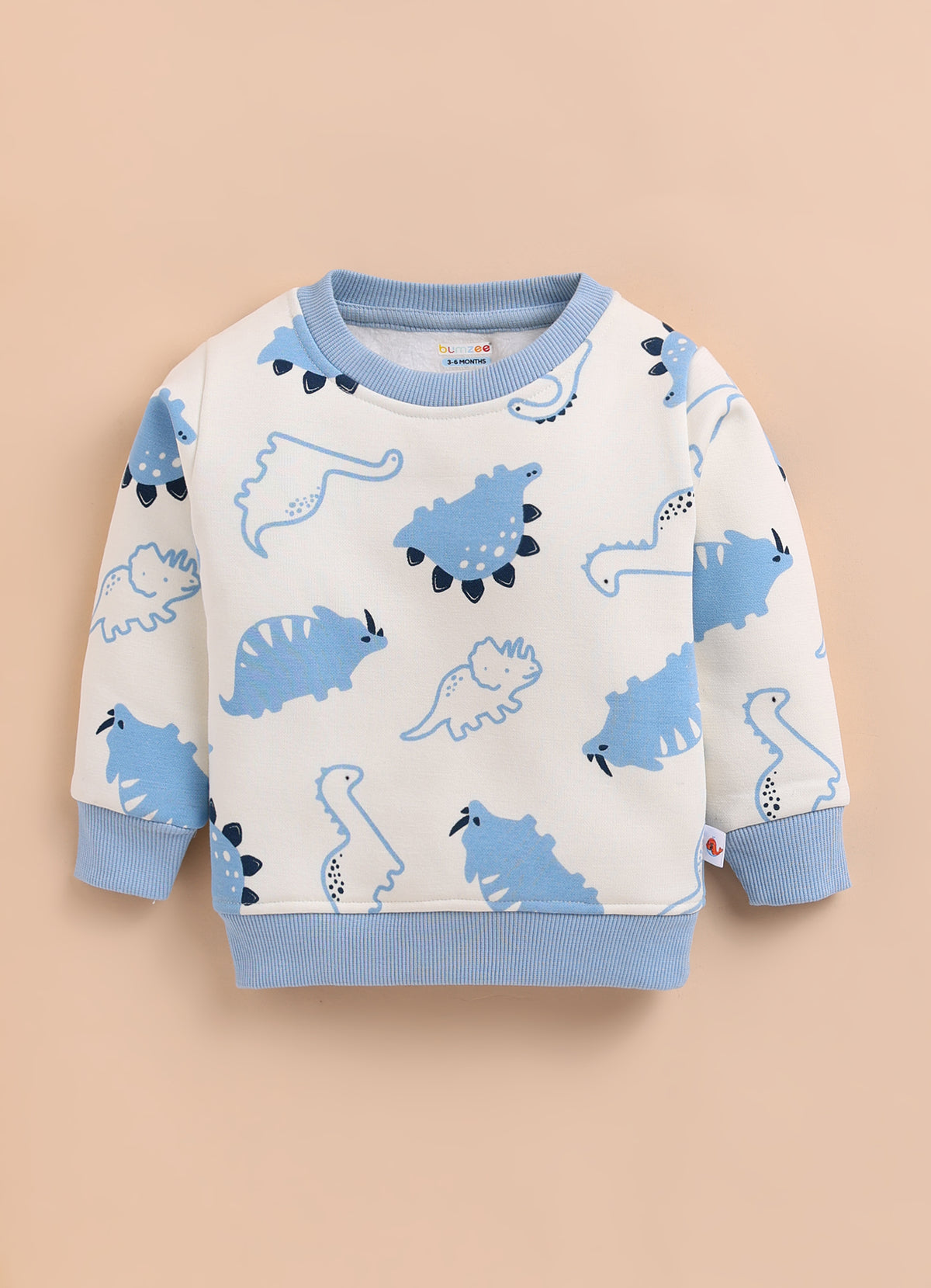 Bumzee Off White & Blue Animal Print Sweatshirt & Jogger Set, Full Sleeves
