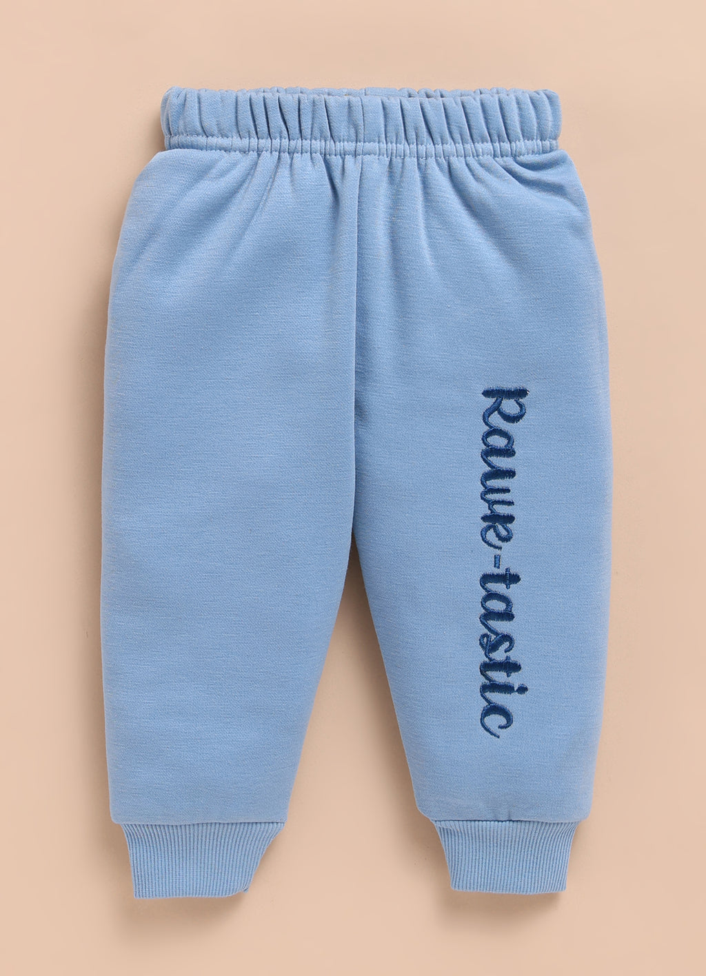 Bumzee Off White & Blue Animal Print Sweatshirt & Jogger Set, Full Sleeves