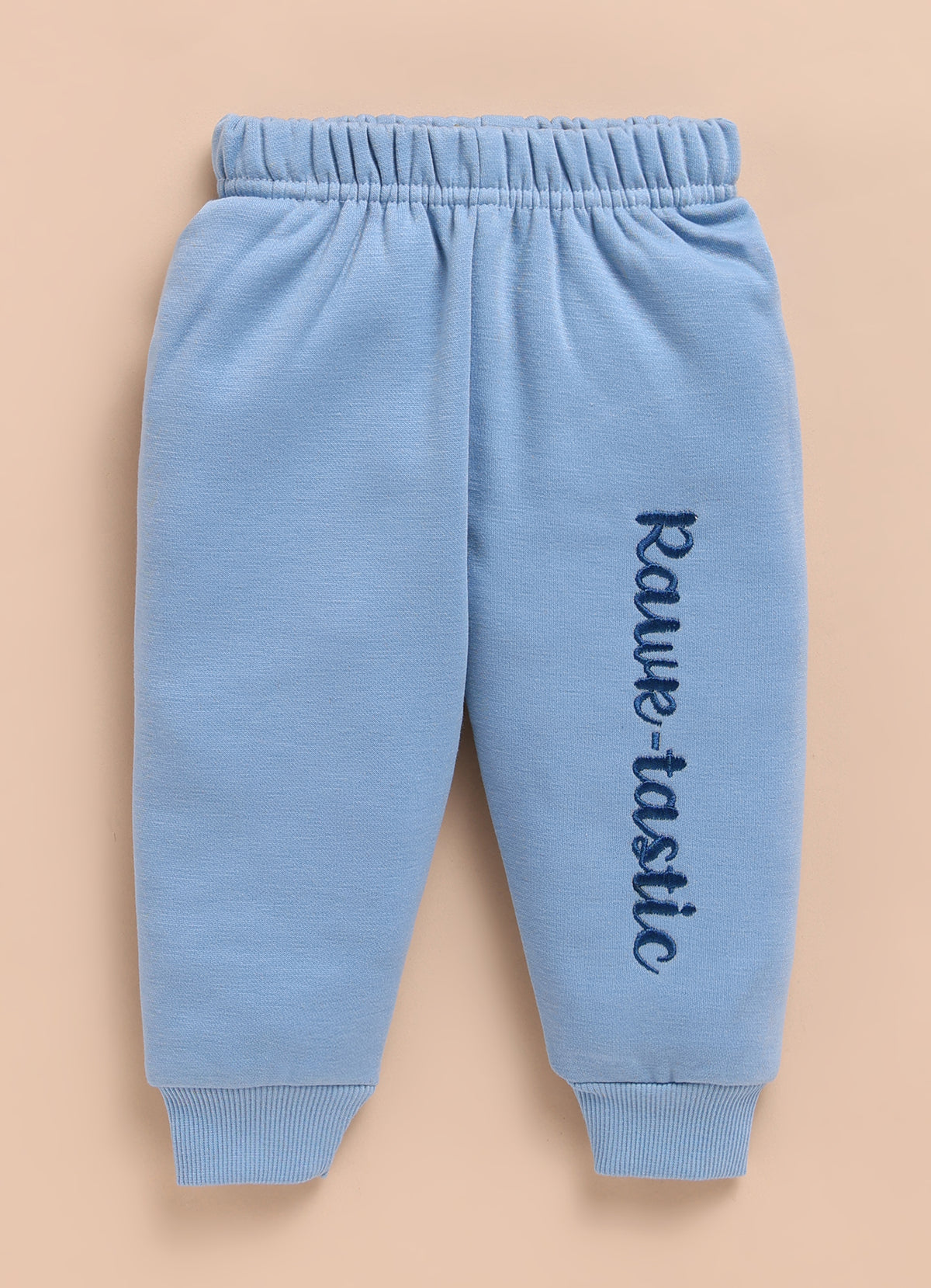Bumzee Off White & Blue Animal Print Sweatshirt & Jogger Set, Full Sleeves