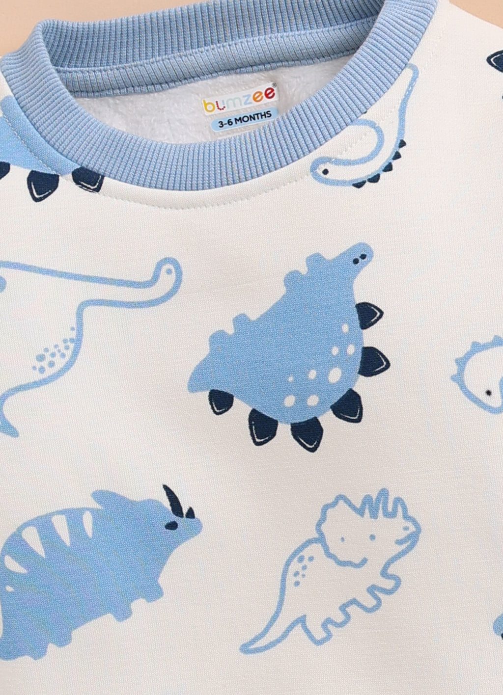Bumzee Off White & Blue Animal Print Sweatshirt & Jogger Set, Full Sleeves