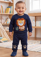 Bumzee Navy Embroidered Sweatshirt & Jogger Set, Full Sleeves