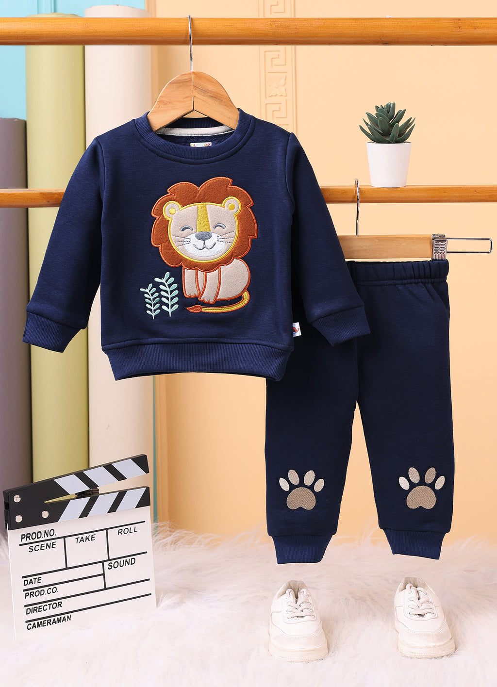 Bumzee Navy Embroidered Sweatshirt & Jogger Set, Full Sleeves