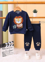 Bumzee Navy Embroidered Sweatshirt & Jogger Set, Full Sleeves