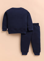 Bumzee Navy Embroidered Sweatshirt & Jogger Set, Full Sleeves
