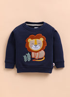Bumzee Navy Embroidered Sweatshirt & Jogger Set, Full Sleeves