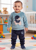 Bumzee Teal Green & Navy Embroidered Winter Set, Full Sleeves, Velvet