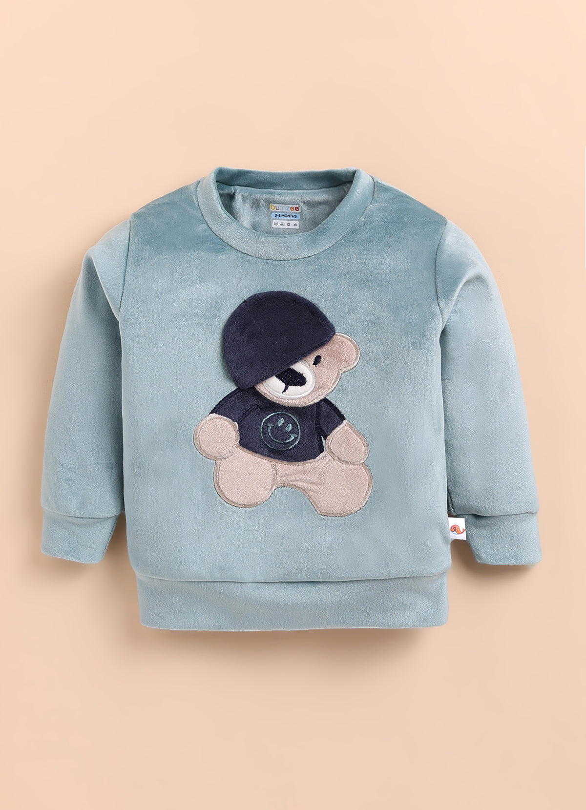 Bumzee Teal Green & Navy Embroidered Winter Set, Full Sleeves, Velvet