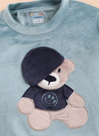 Bumzee Teal Green & Navy Embroidered Winter Set, Full Sleeves, Velvet