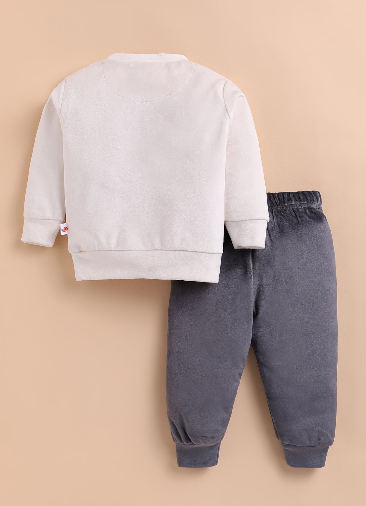 Bumzee Off White & Grey Embroidered Winter Set, Full Sleeves, Velvet