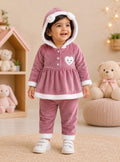 Bumzee Rose Pink Embroidered Winter Set, Full Sleeves, Velvet