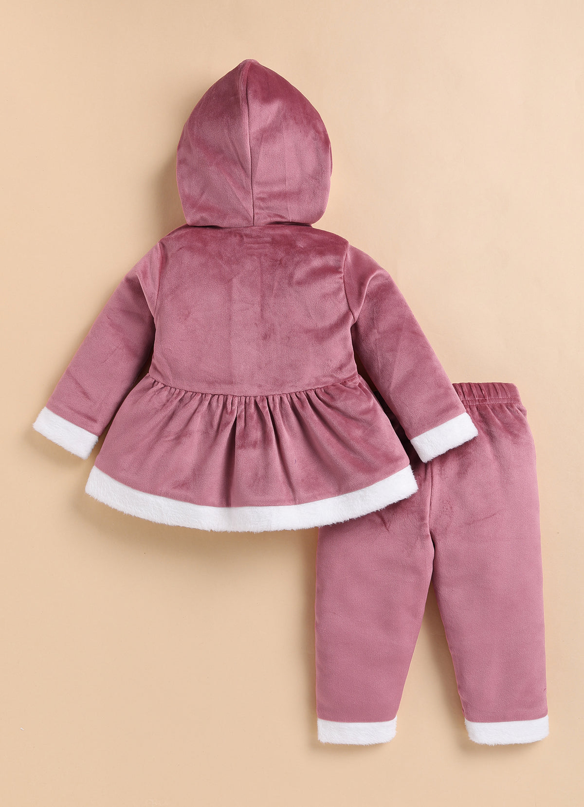 Bumzee Rose Pink Embroidered Winter Set, Full Sleeves, Velvet