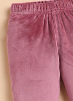 Bumzee Rose Pink Embroidered Winter Set, Full Sleeves, Velvet