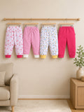 Bumzee Pink & White Animal Print Pyjamas, Pack of 4, 100% Cotton