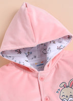 Bumzee Pink & White Animal Print Winter Set, Full Sleeves, Velvet