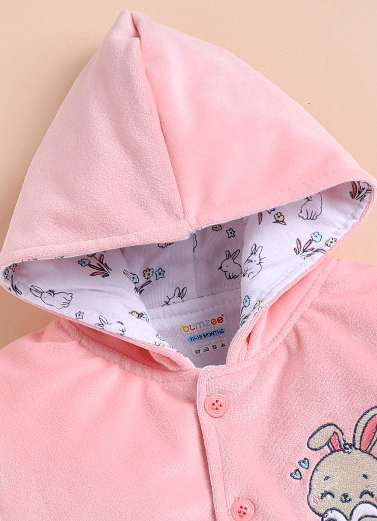 Bumzee Pink & White Animal Print Winter Set, Full Sleeves, Velvet