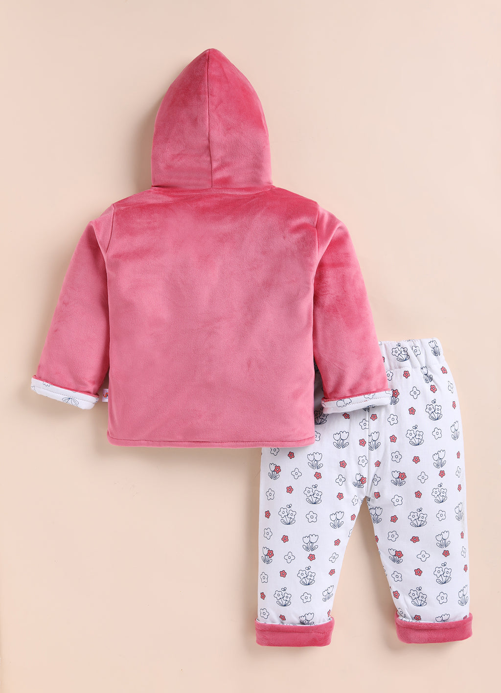 Bumzee Pink & White Embroidered Winter Set, Full Sleeves, Velvet