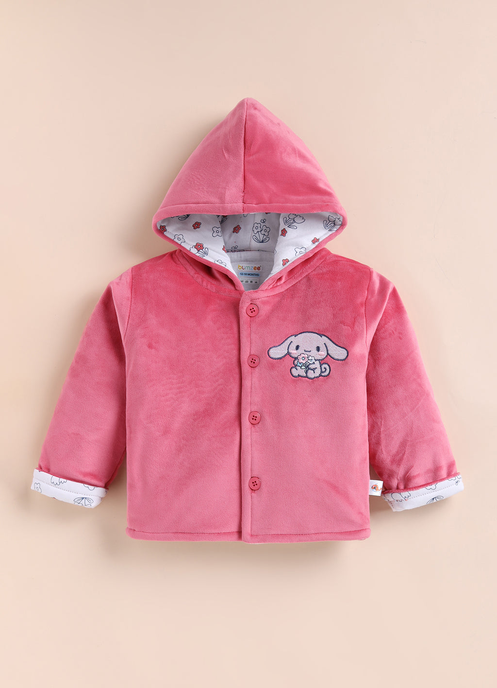 Bumzee Pink & White Embroidered Winter Set, Full Sleeves, Velvet