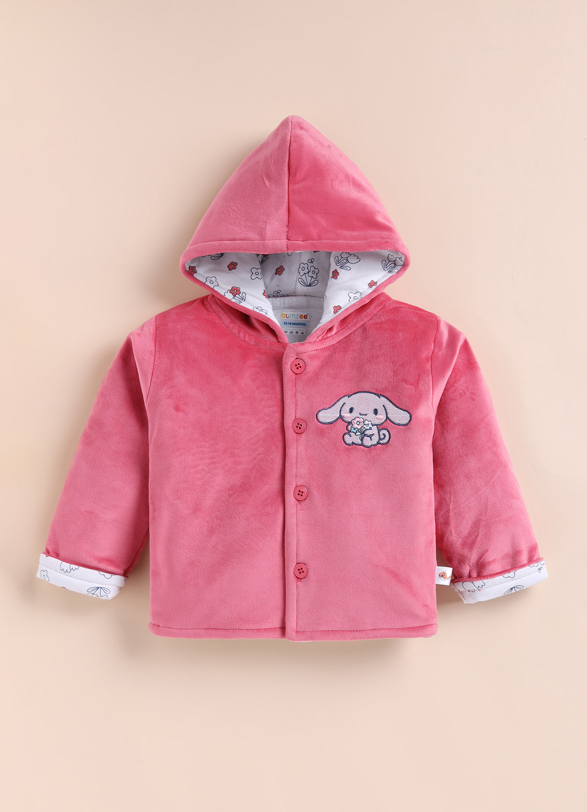 Bumzee Pink & White Embroidered Winter Set, Full Sleeves, Velvet