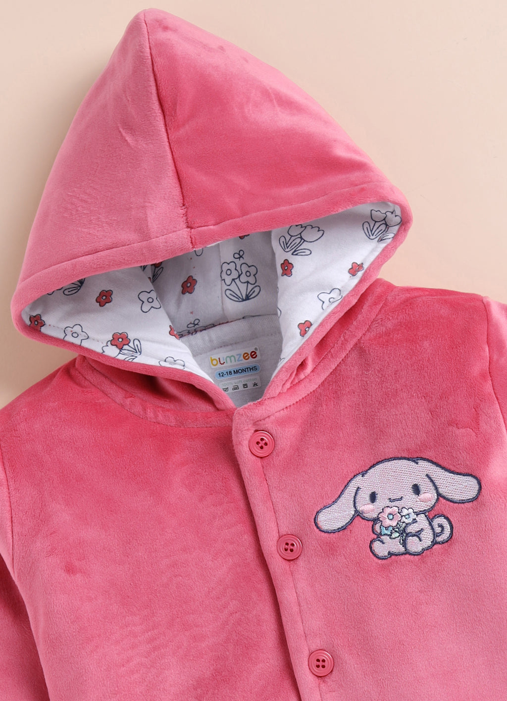 Bumzee Pink & White Embroidered Winter Set, Full Sleeves, Velvet