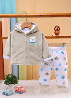 Bumzee Beige & White Animal Print Winter Set, Full Sleeves, Velvet