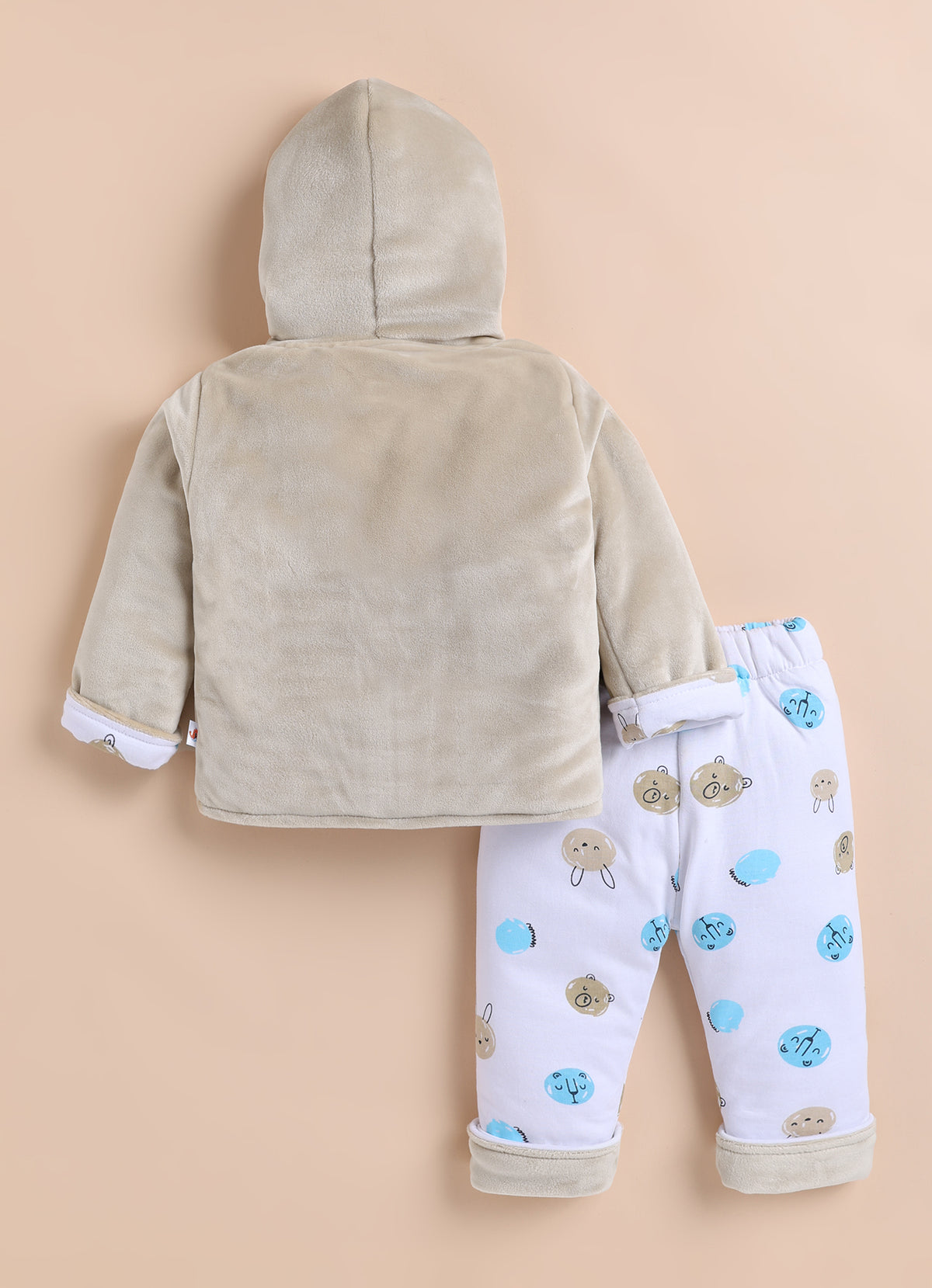Bumzee Beige & White Animal Print Winter Set, Full Sleeves, Velvet