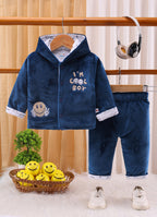 Blue Velvet Hooded Winter Set, Full Sleeves