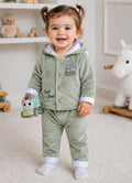 Bumzee Green Embroidered Winter Set, Full Sleeves, Velvet, Hooded (Style Peb11698)