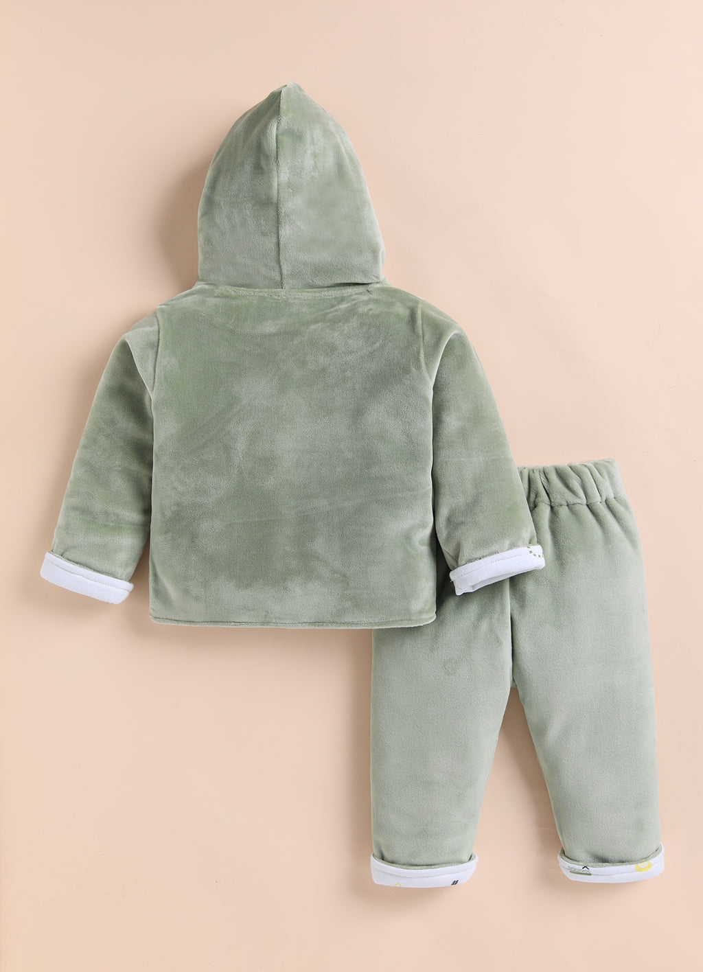 Bumzee Green Embroidered Winter Set, Full Sleeves, Velvet, Hooded (Style Peb11698)