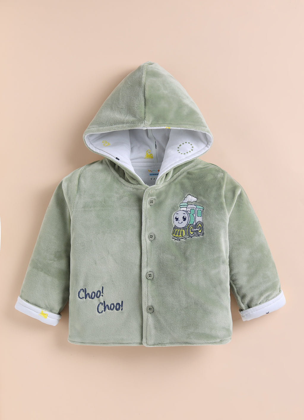 Bumzee Green Embroidered Winter Set, Full Sleeves, Velvet, Hooded (Style Peb11698)