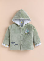 Bumzee Green Embroidered Winter Set, Full Sleeves, Velvet, Hooded (Style Peb11698)