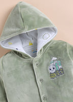 Bumzee Green Embroidered Winter Set, Full Sleeves, Velvet, Hooded (Style Peb11698)
