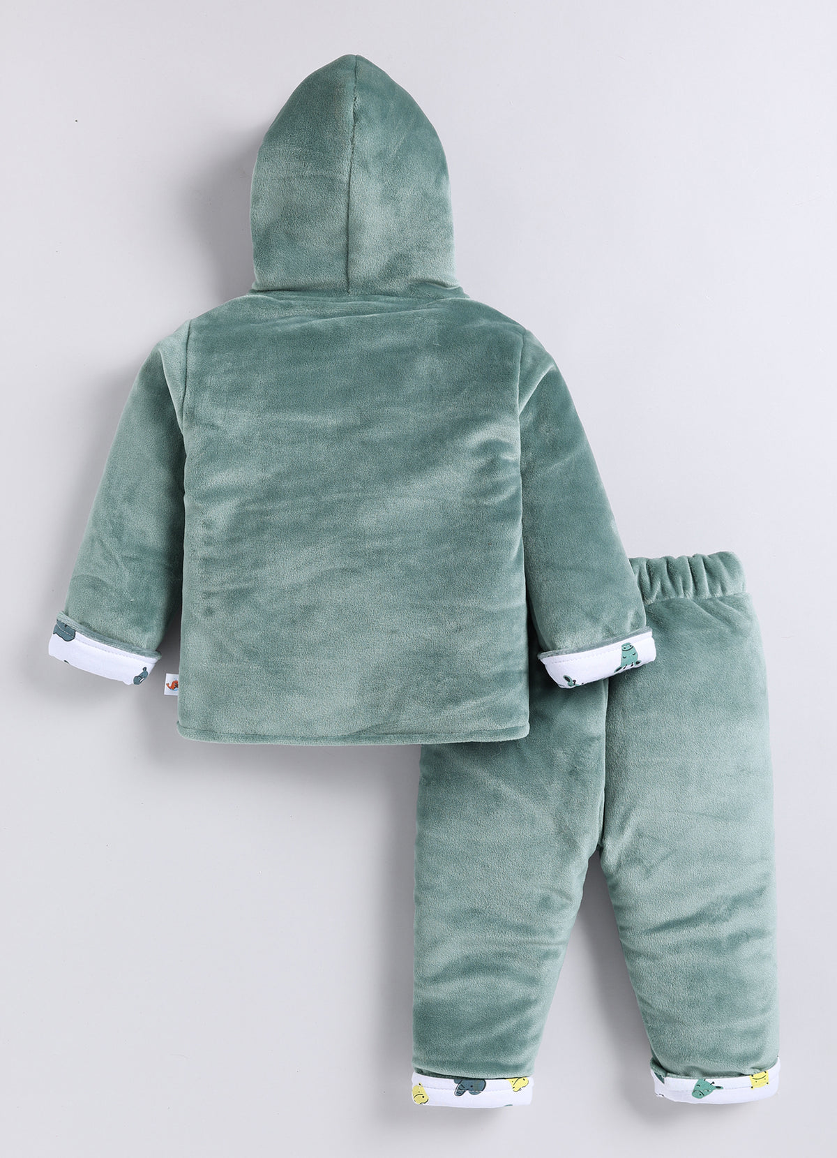 Bumzee Green Embroidered Winter Set, Full Sleeves, Velvet, Hooded (Style Peb11699)